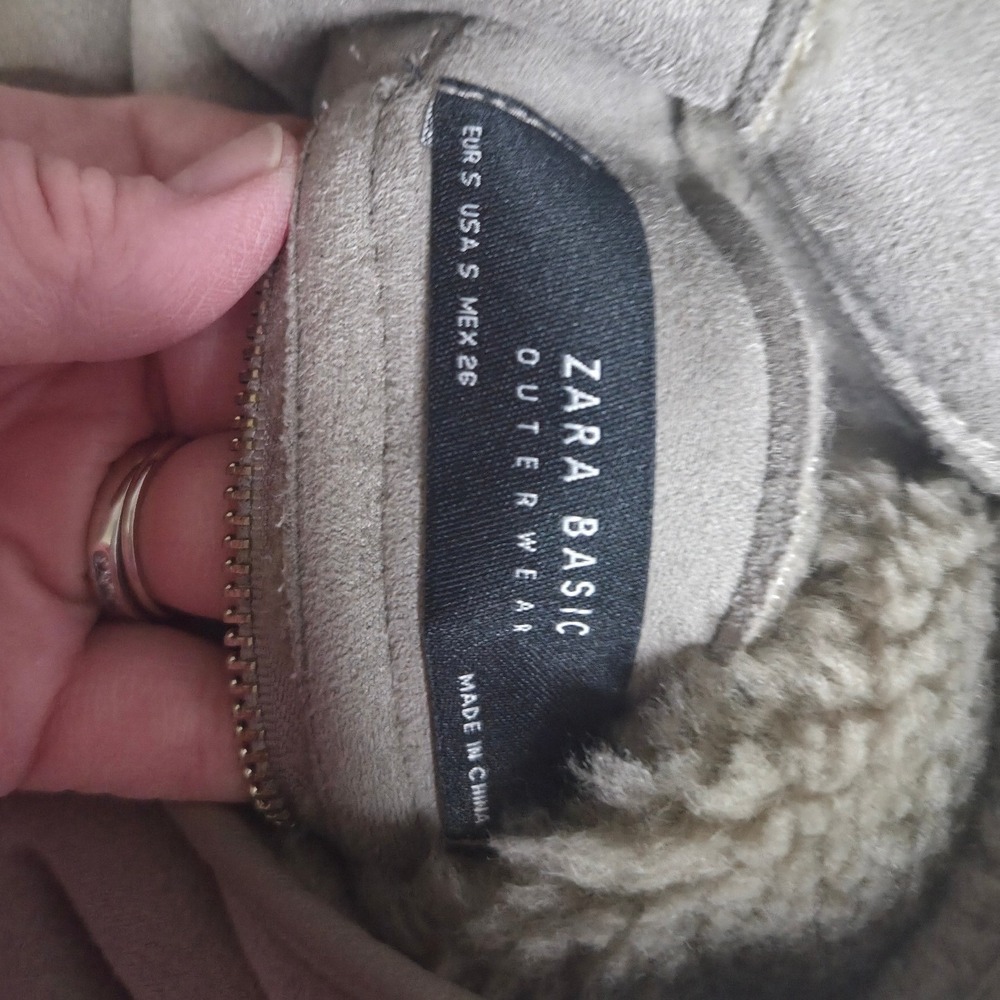 Zara Reversible Faux Shearling Long Hooded Coat Beige Size S - Picture 2 of 5